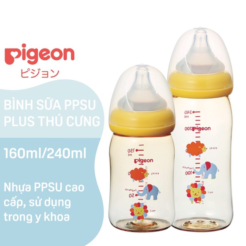 Bình Sữa PPSU Plus Thú Cưng Pigeon 160ml/240ml